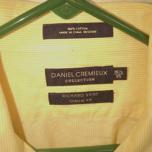 Daniel Cremieux 16.5 35 Dress Shirt Men Yellow Stripe Classic Fit Cotton - Picture 3 of 5